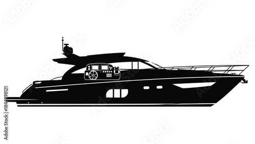 Sleek black and white silhouette of a modern luxury yacht at sea