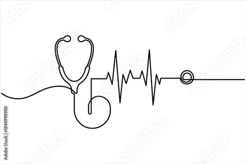  Continuous one line art drawing of stethoscope healthcare concept vector art illustration