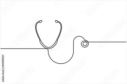  Continuous one line art drawing of stethoscope healthcare concept vector art illustration
