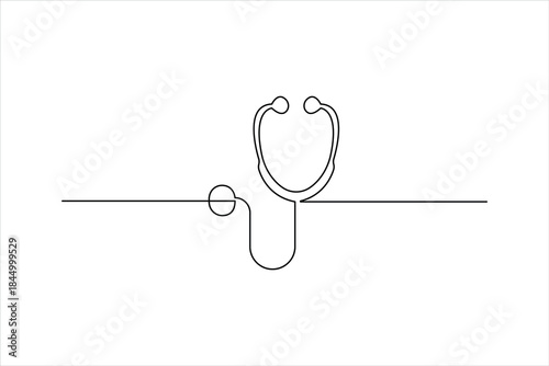  Continuous one line art drawing of stethoscope healthcare concept vector art illustration