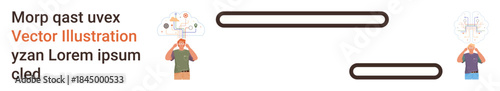 Brainstorming, problem solving, mental focus, cognitive thinking, teamwork, collaboration. Two individuals with abstract elements connecting to their heads. Brainstorming and problem solving concepts