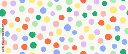 Bright birthday polka dot seamless pattern. Colorful repeated round confetti background. Cute dotted wallpaper for Easter wrapping paper, birthday decoration design, kid bday nursery decor. Vector