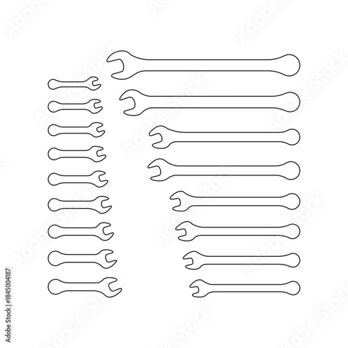 Minimal Line Wrench Sizes Icons for Mechanical Tools