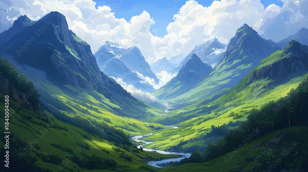 Fototapeta premium Breathtaking hidden valley landscape nature scene gigapixel standard scale lush environment panoramic view