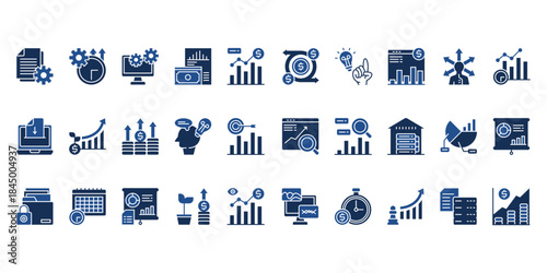 business analytics icon set solid style vector illustration