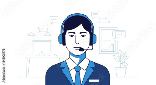 Customer service representative illustration offering support and communication solutions