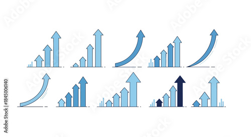 Stylized Blue Arrow Growth Charts for Business and Finance Visualizations depicting Progress