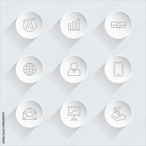 Isolated a kinds of Education and Business Analytics Neumorphic Icon Set Vector