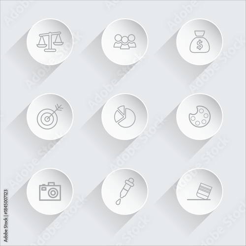 Isolated a kinds of Business Strategy and Legal Neumorphic Icon Set Vector