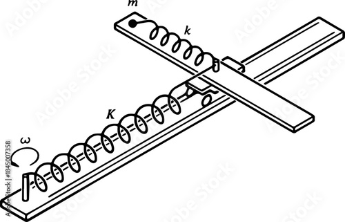 Physics Sketch Showing Classical Mechanics Figures and Fundamental Equations
