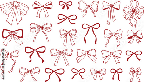 Coquette cute bows. Doodle pink ribbon in whimsical romantic feminine style vector set perfect for textile, fashion and celebration vector art and illustration red icon 