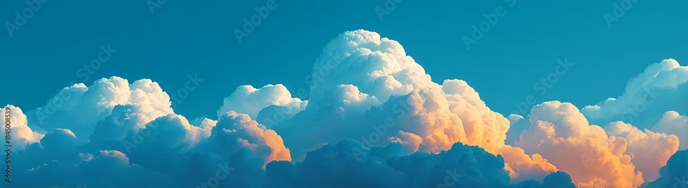 Naklejka premium A stunning view of fluffy clouds in a bright blue sky during a sunny day.
