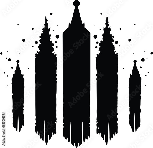 Minimalist watercolor silhouette vector art of tall buildings abstract grunge style