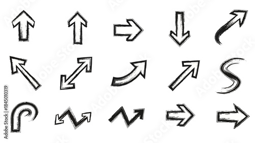 Collection of hand-drawn arrow icons with various directions for design and navigation elements