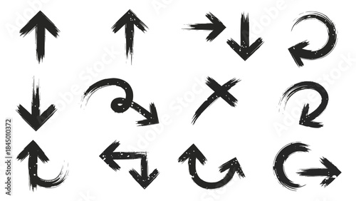 Collection of grunge arrow icons in different directions for design elements and navigation