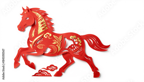 Auspicious Red & Gold Paper Cut Horse Art for Lunar New Year