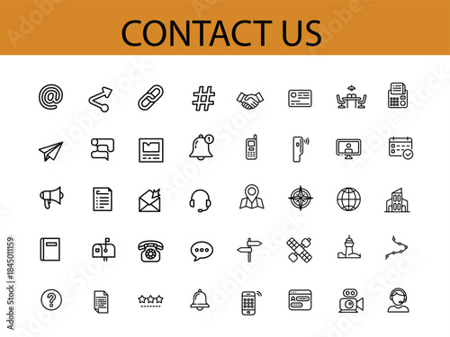Set of thin line icons for contact us and communication methods information connection