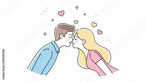 Whispering Hearts: A tender moment captured as a couple shares a loving embrace, hearts symbolizing their deep affection and shared bliss.