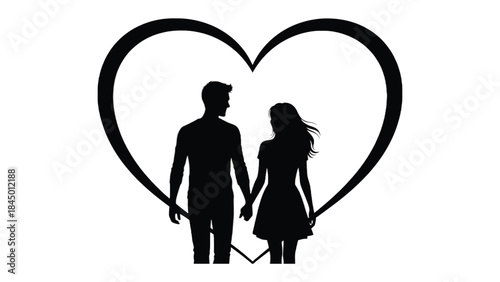 Silhouette of Love: A romantic depiction of a couple in silhouette, united within the embrace of a heart, symbolizing the depth of their affection and bond.