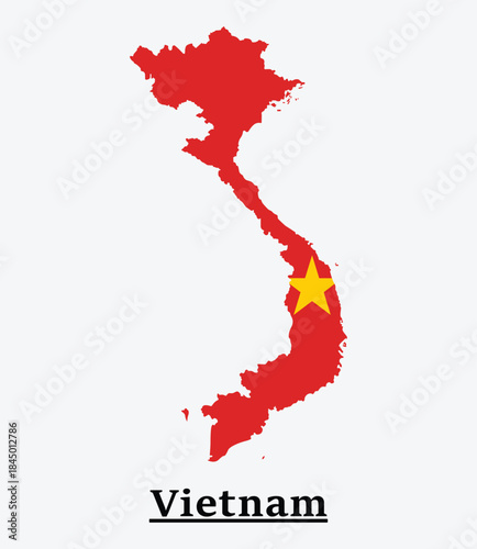 Map of Vietnam with flag and star national symbol for travel