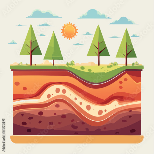 Natural Landscape Earth Layers With Trees Illustration
