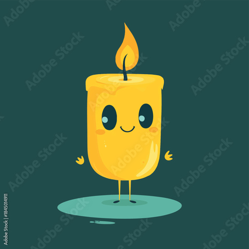 Cute groovy golden candle character in retro style. Flat vector illustration. , vector style simple color