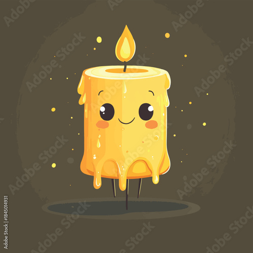 Cute groovy golden candle character in retro style. Flat vector illustration. , vector style simple color