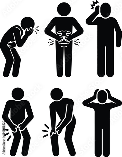 A collection of icons representing common physical symptoms and body pain points