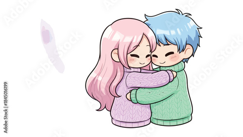 Animated Embrace: Two animated characters in a warm embrace, symbolizing the sweetness of connection and the comfort of closeness.