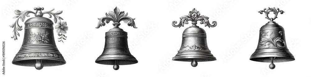 Obraz premium Ornate Antique Bells, Engraved Design Set