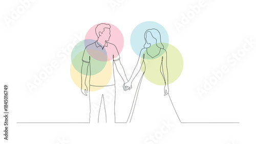 Harmony of Souls: An elegant illustration of a couple, joined in an enduring embrace and walking together toward a future filled with vibrant possibilities.