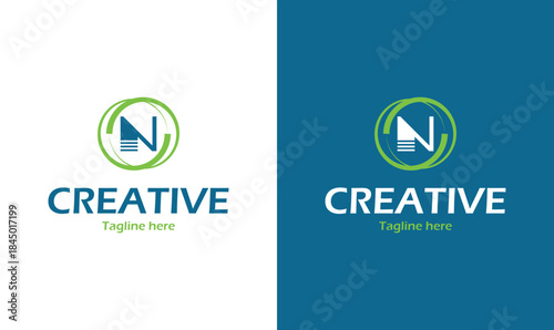 Modern creative letter N logo design with circular shape, clean typography and green blue color palette.