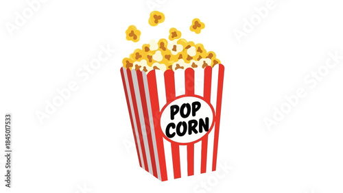 Retro Red and White Striped Popcorn Box Overflowing with Delicious Popcorn Kernels