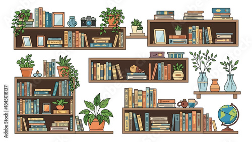 Cozy Bookshelves Packed with Books, Plants, and Decorative Objects