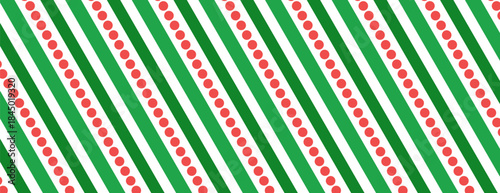 Seamless candy stripe pattern with diagonal red and green lines. Cane pattern with peppermint texture. Flat vector illustration eps 10