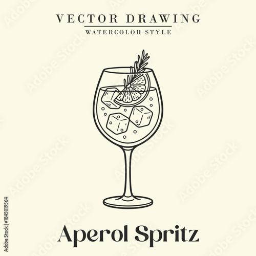 Aperol Spritz Cocktail Black and White Retro Vector Illustration