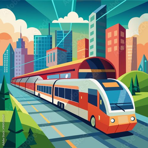 Modern City Train Transportation Vector Illustration