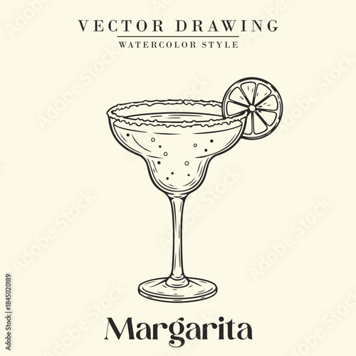 Margarita Cocktail Black and White Retro Vector Illustration