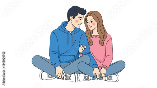 Couple in Serenity: A tender moment unfolds as a couple sits closely, their gaze locked in mutual admiration, their postures conveying intimacy and affection.