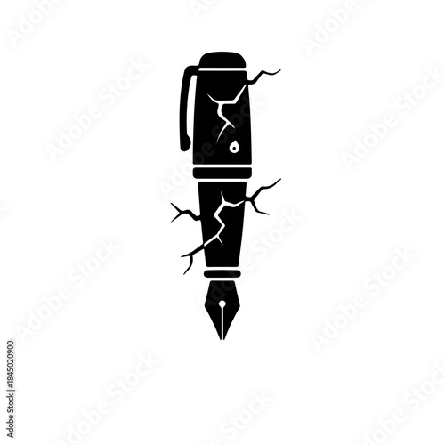 icon featuring a pen shaped like a shield but marked with a visible crack, symbolizing the vulnerability and risks faced by journalists who use their words as a weapon to defend the truth