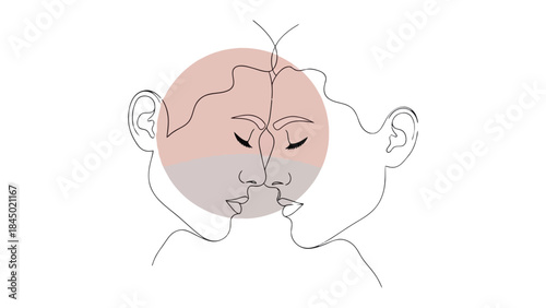 Embrace of Solitude: An emotive line drawing captures the intimate connection between two faces coming together. Soft pastel accents enhance the sense of warmth and affection.