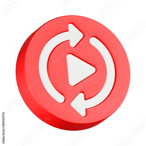 Valokuva 3d rendering icon replay video red button