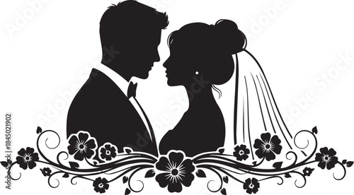 Wedding Couple Silhouette vector flat illustration design