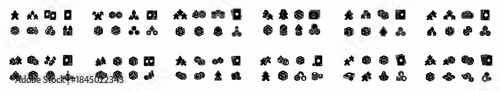 Photos Black silhouette icons set of board game components, featuring dice, playing cards, meeples, and gaming tokens