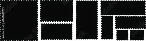  Geometric zig zag wavy stickers. Simple scalloped border. Vector illustration isolated on white background. 