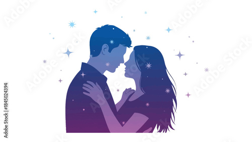 Eternal Embrace: A tender moment captured in silhouette as a couple finds solace in each other's embrace, symbolizing the enduring power of love amidst the twinkling stars.