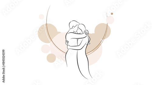 Embrace of Unity: A touching illustration of two figures in an embrace, symbolizing love, support, and togetherness. Simple lines, gentle curves convey a sense of harmony and affection.