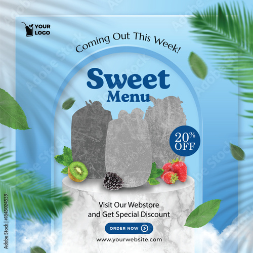 Summer sweet drink social media post or banner template