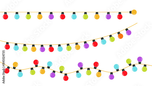 Christmas decoration string lights set for festive border decor on transparent background