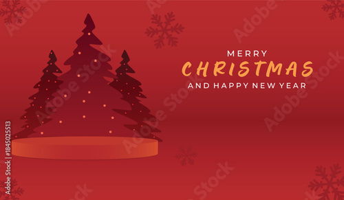 Podium shape for show cosmetic product display for christmas day or new years. Stand product showcase on red background with lighting christmas. vector design